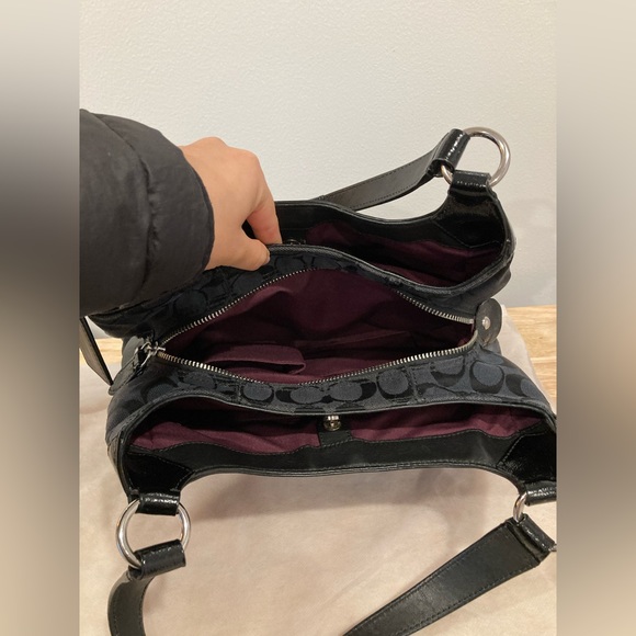 Coach Black Pleated Logo Pattern Shoulder Bag - Picture 5 of 6